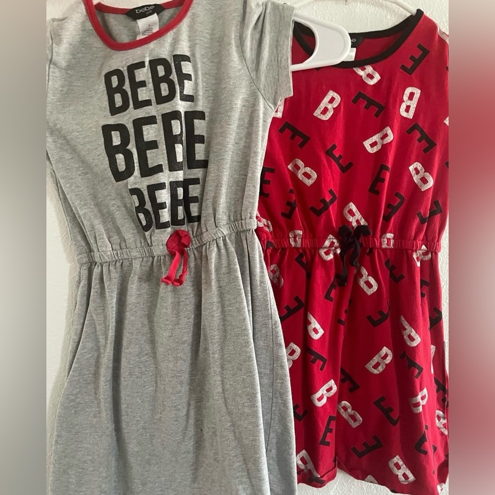 Bebe Red and Gray Casual Cap Sleeve Dress